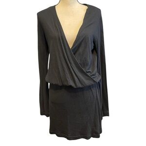 James Purse Faux Wrap Jersey Knit LBD Little Black Dress Long Sleeve